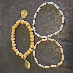 Set of 3 Tan, Peach, White and Gold Stretch Bracelets